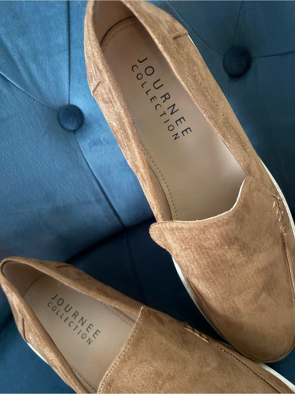 Journee Collection women’s Brown Suede Slip-On Loafers with White Sole - Picture 3 of 3